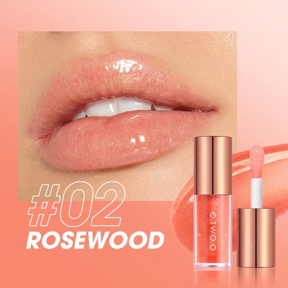 Blushimmer O.TWO.O Lip Oil Gloss displaying a glossy, glittery lip balm with a moisturizing, non-sticky water-like finish.