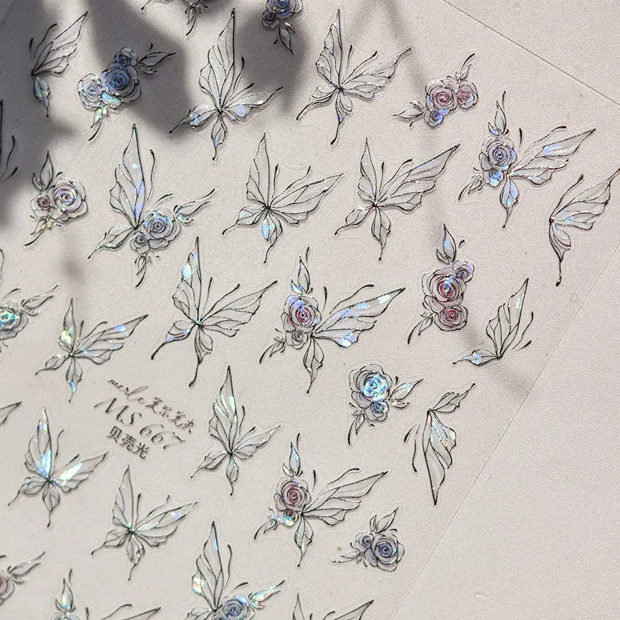 Blushimmer Jelly Butterfly 5D nail art sticker with rhinestones, shiny insect design, perfect for DIY manicure decoration.
