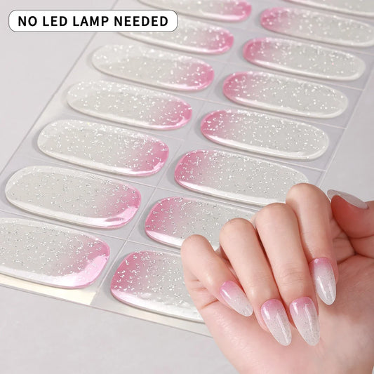 Blushimmer 16Tips gradient starry sky gel nail strips with sparkling glitter, full cover, baking-free gel nail stickers for DIY manicure.