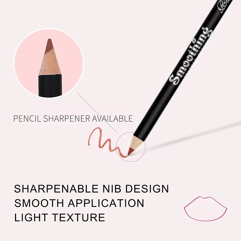 Blushimmer 12-color lip liner pen set with black rods, easy to color, non-stick cups, professional makeup for precise lip definition
