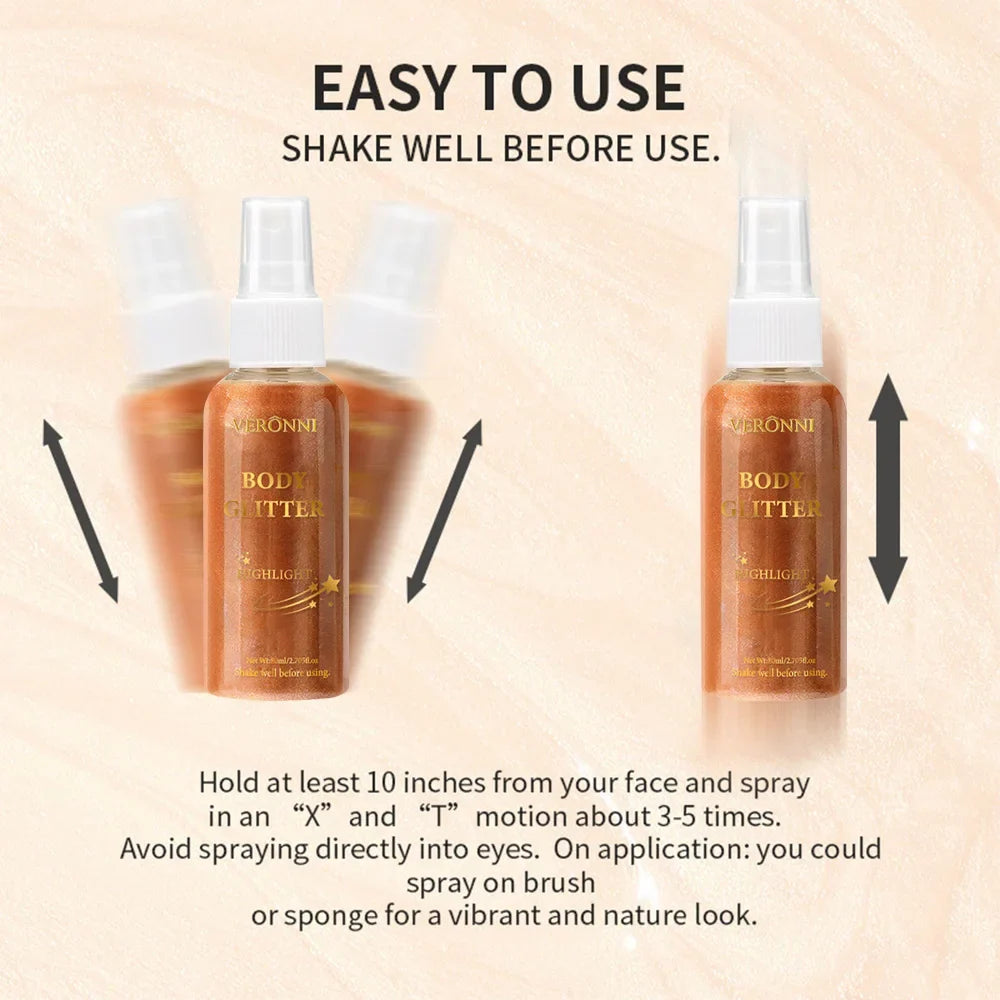Liquid body highlighting shimmer oil makeup 4 Color Glitter Spray Oil Lotion glow cosmetics Glow Body Glitter Spray Oil Lotion