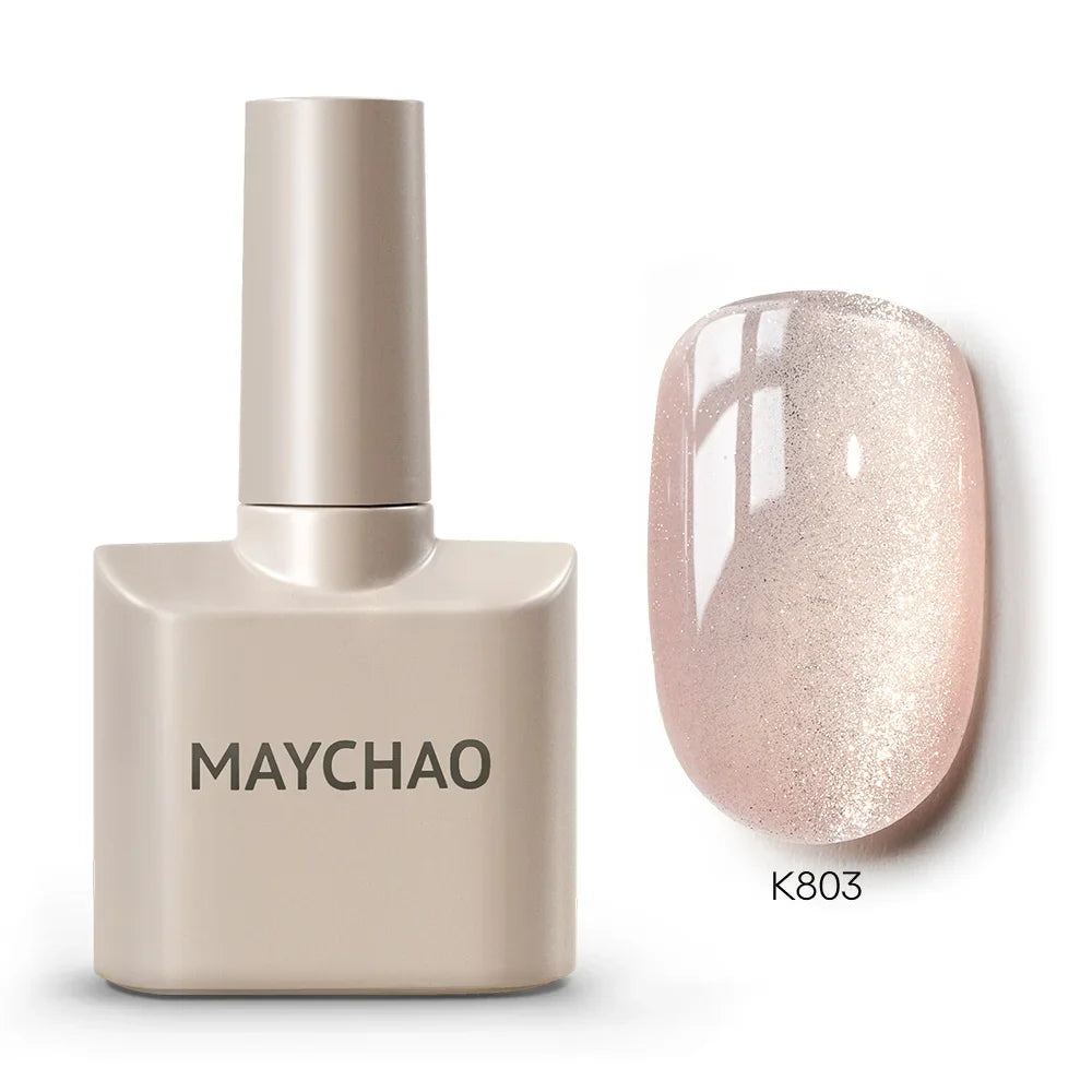 Blushimmer Maychaoromantic galaxy cat eye gel nail polish with magnetic holographic rainbow finish, soak-off UV gel for nail manicures