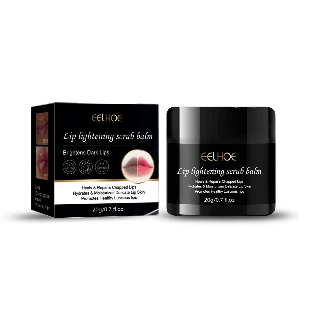 Blushimmer lip lightening scrub balm for dark lips, exfoliating and moisturizing with brightening and repair properties.