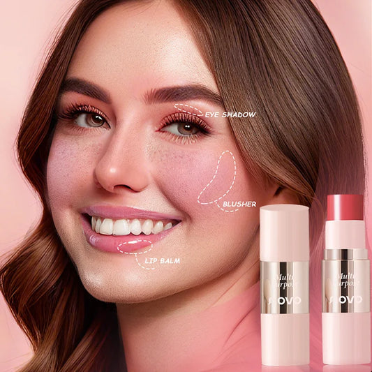 Blushimmer multi-use cream blush stick for eyes, lips, and cheeks with smooth, blendable, waterproof, nourishing, and long-wearing formula.