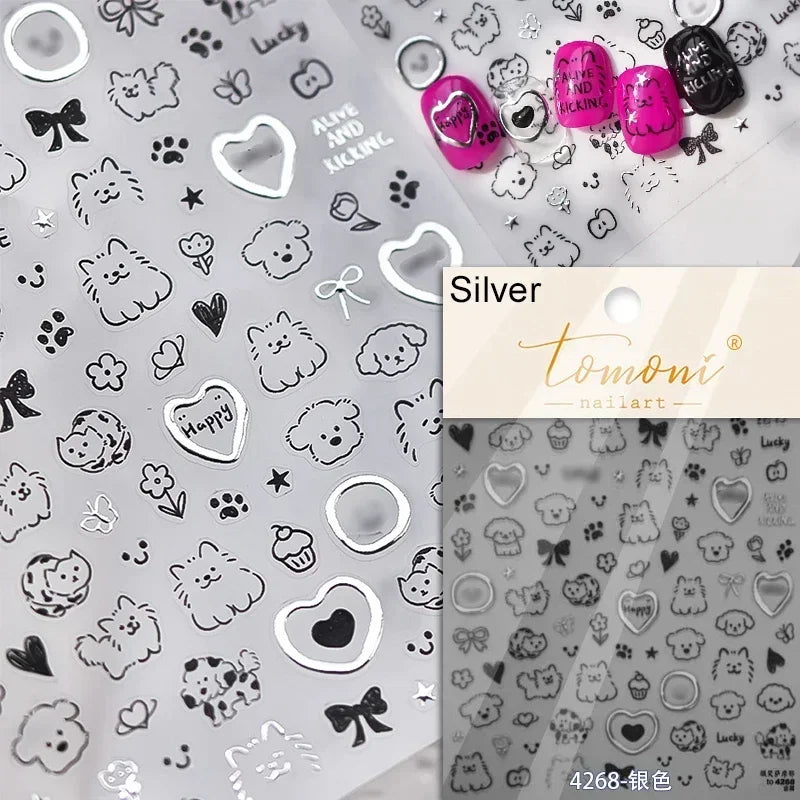 Colorful Cat's Eye 5D gradient European love heart gem nail art stickers by Blushimmer, featuring geometric wing designs for manicures.