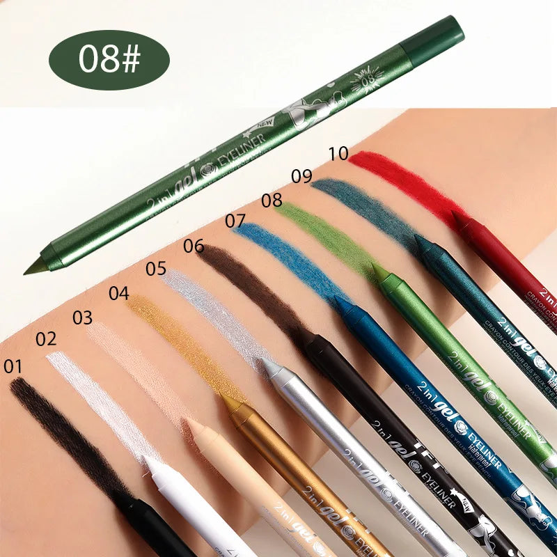 Blushimmer waterproof gel eye liner pen in vibrant blue, black, and white pigments for long-lasting, colorful eye makeup.