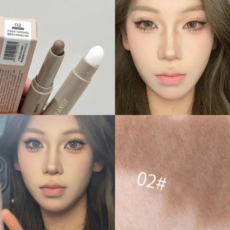 Blushimmer double head contour stick with brush, waterproof cream bronzer and nose shadow for face contouring makeup application