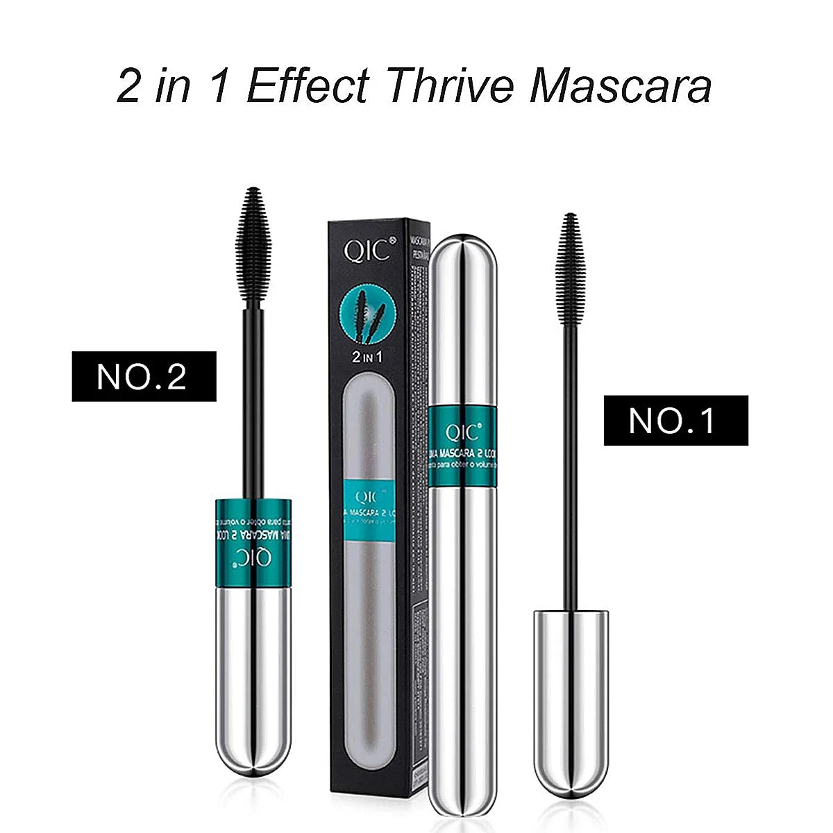 Blushimmer waterproof double in-one mascara with silk fibers, black thickening lengthening for eyelash extension and dramatic eye lashes.