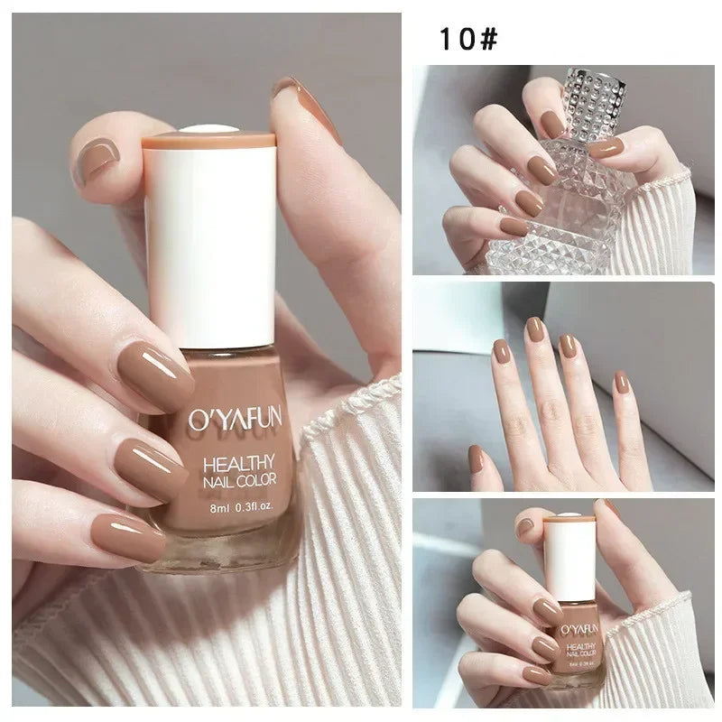 Blushimmer 8ml matte waterproof nail polish with glitter sequins, quick-dry, no-bake formula, ideal for nail art without a lamp.