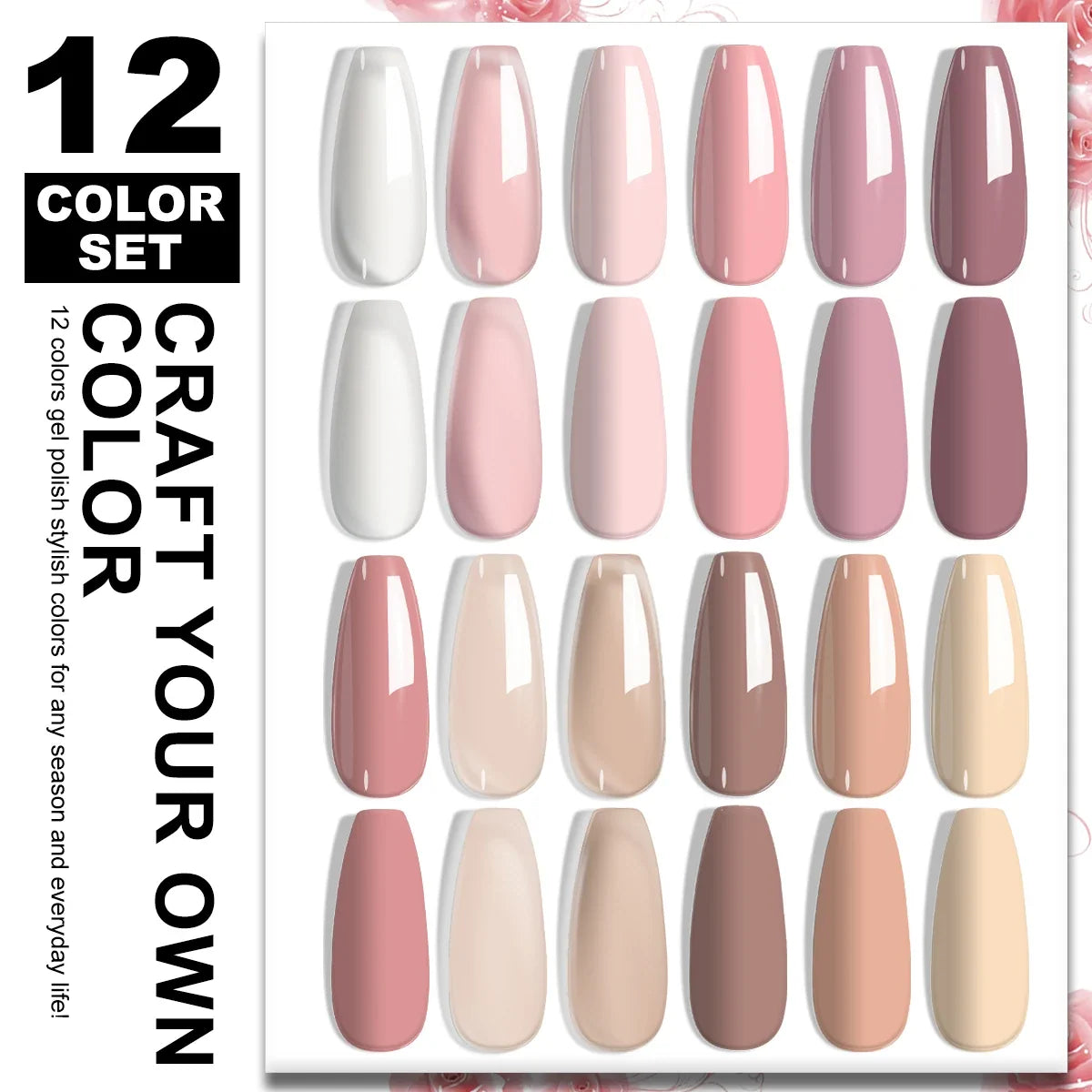 LIMEGIRL 12-piece gel nail polish set by Blushimmer with mini LED lamp, featuring semi-permanent UV nail gel colors in 8ml bottles