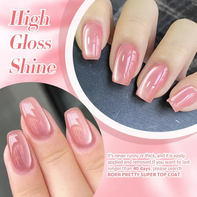 Pink glass bead cat magnetic gel nail polish by Blushimmer, featuring semi-permanent soak-off formula and moonlight jelly finish.