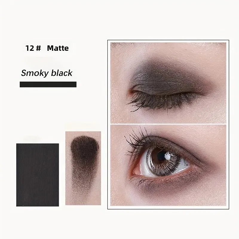 Blushimmer 12-color eyeshadow palette with natural shimmer and matte nude shades for professional eye makeup looks.