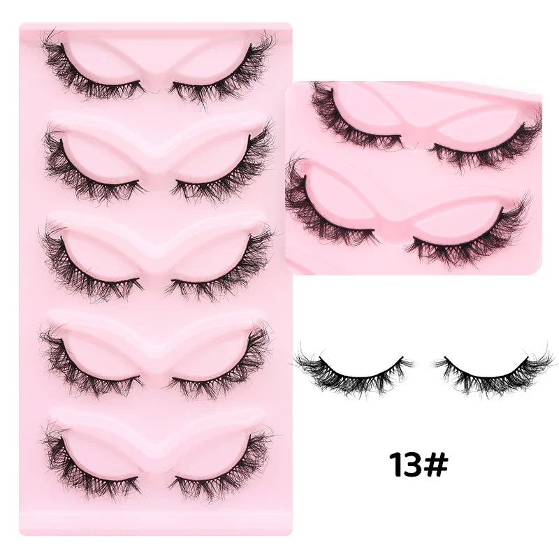 Five pairs of Blushimmer DINGSEN cat eye eyelashes, fluffy, wispy mink strip lashes with a natural long look for a feline-inspired style.