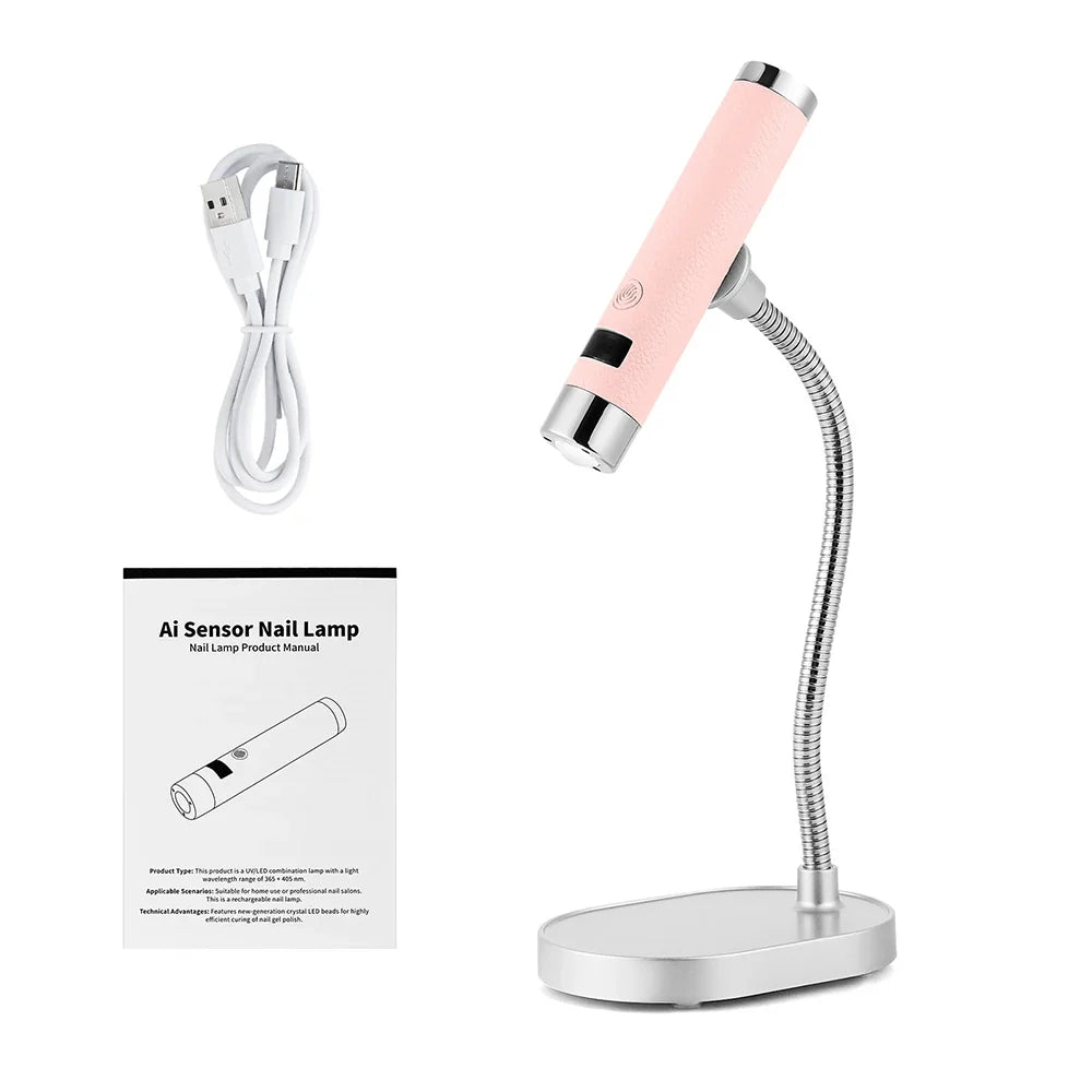 Blushimmer portable UV LED nail dryer with rechargeable gel lamp, flexible hose, and nail art light for quick, efficient gel manicures.