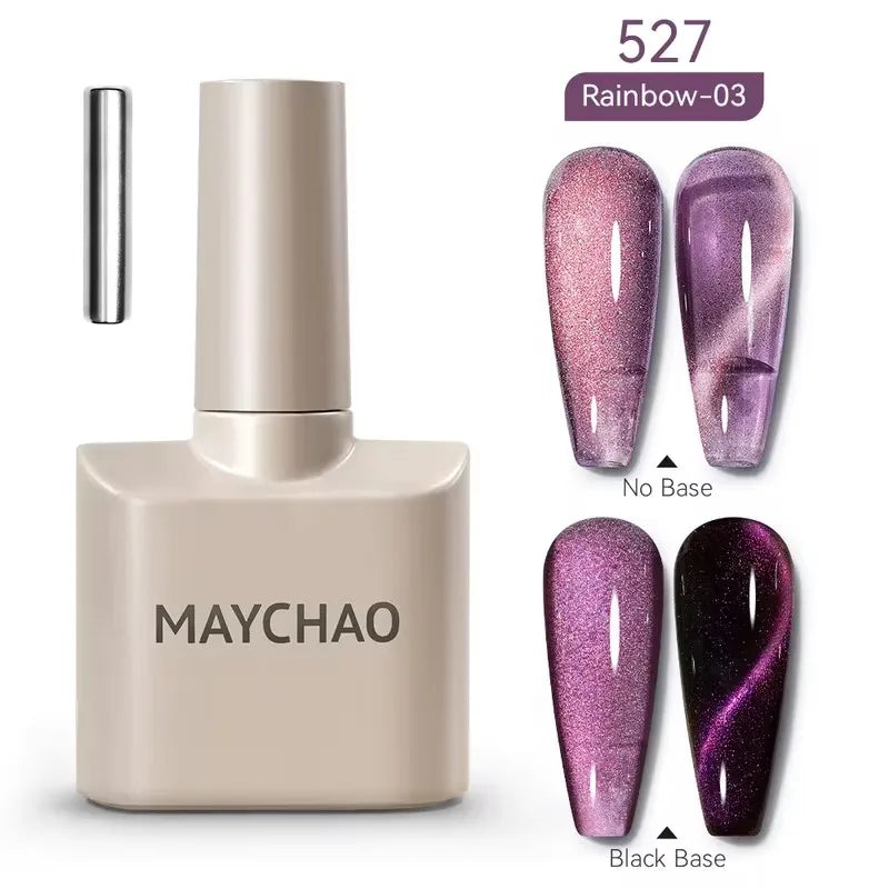 Blushimmer Maychaoromantic galaxy cat eye gel nail polish with holographic rainbow magnetic effect for nail manicure.