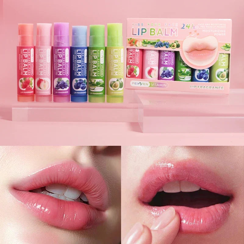 Set of six Blushimmer DNM Multi Fruit Flavors moisturizing lip balms, featuring colorful tubes and labels for daily lip care.