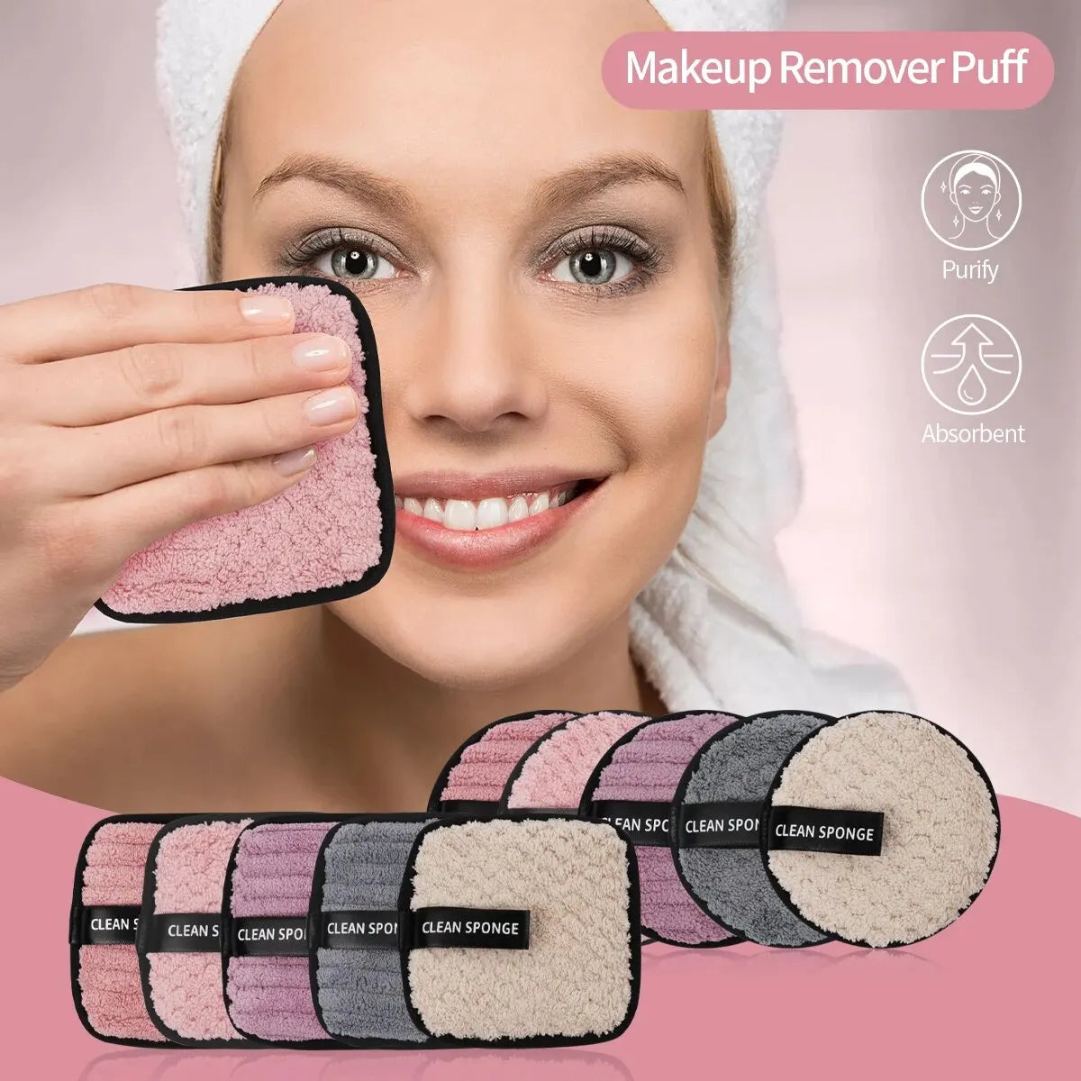 Set of 10 Blushimmer microfiber makeup remover pads for gentle, washable skincare and cosmetic cleaning.