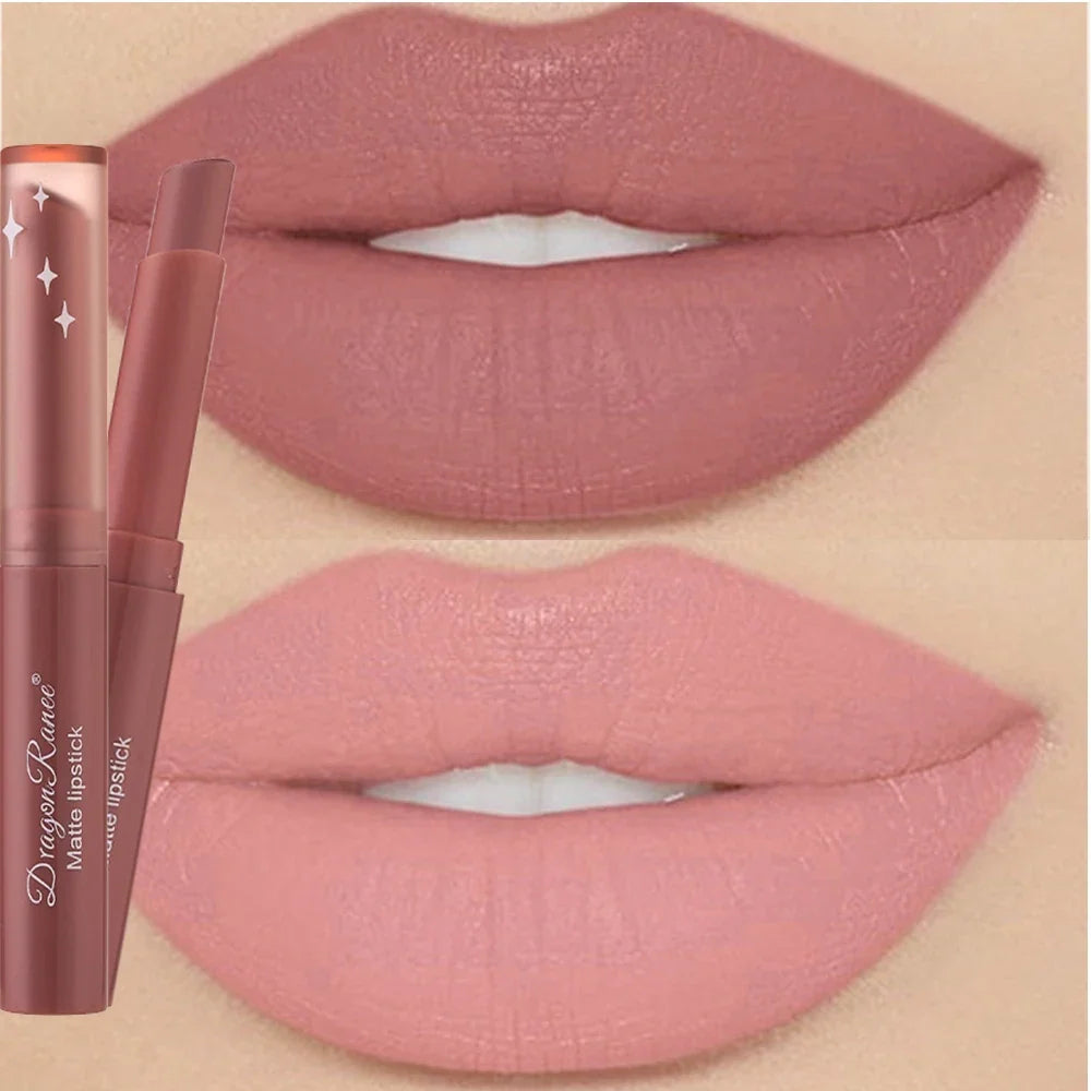 Blushimmer nude matte waterproof lipstick in sexy red velvet shade, long-lasting lip makeup for women with a smooth, faded-proof finish.
