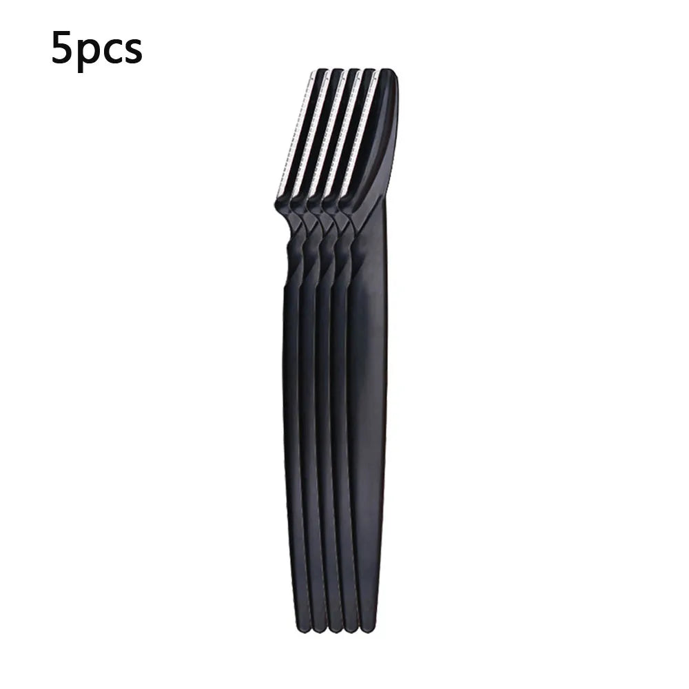 Blushimmer eyebrow trimmer with replacement blades, portable face razor for hair removal and eyebrow shaping, close-up view of blades