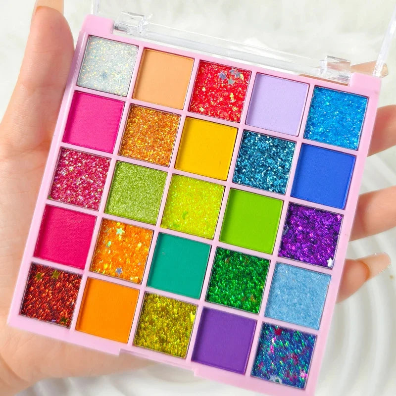 25-Color Glitter Eyeshadow Palette - Matte & Shimmer Waterproof