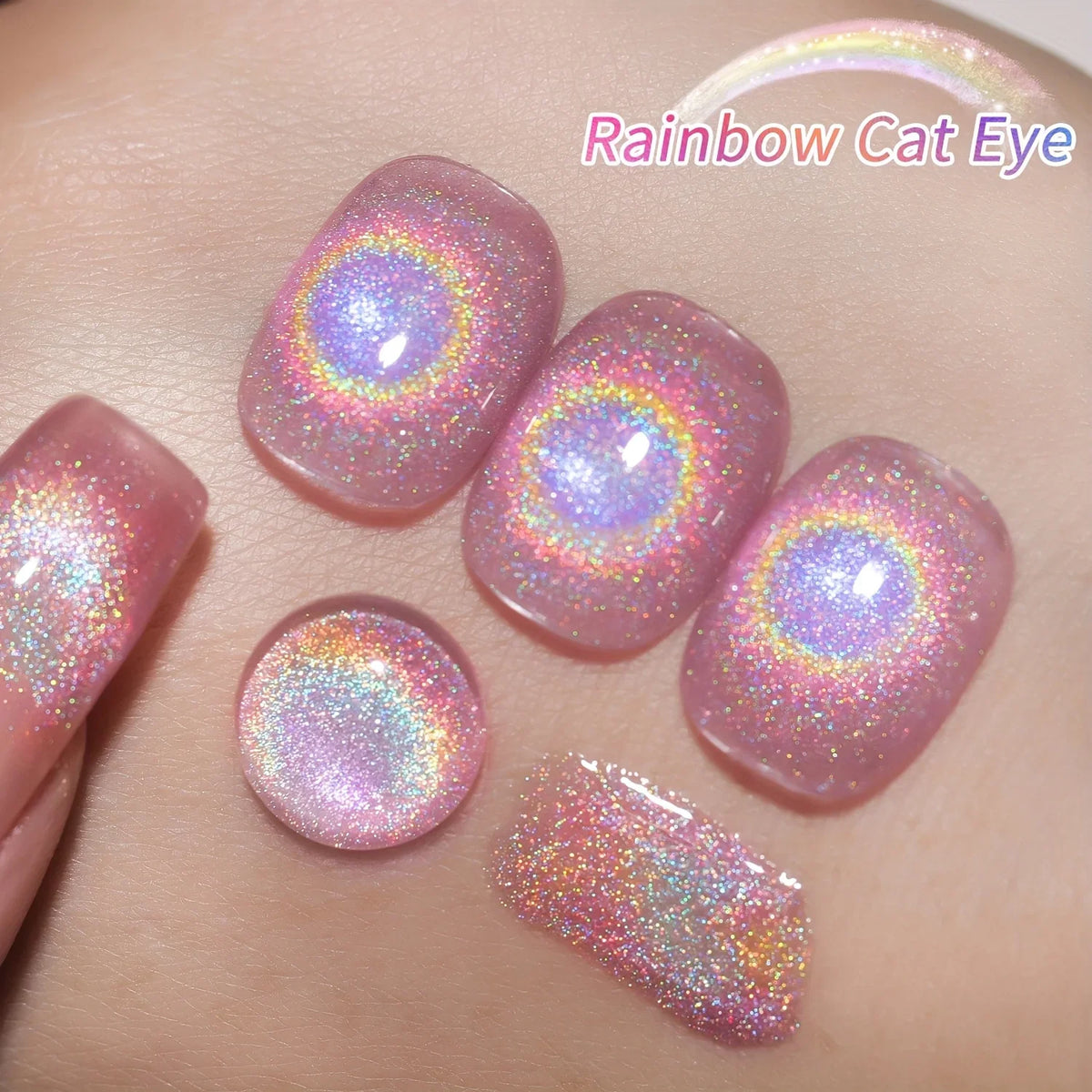 Rainbow Cat's Eye gel nail polish by Blushimmer, 15ml, featuring vibrant colors and long-lasting, fast-drying UV LED curing gel.