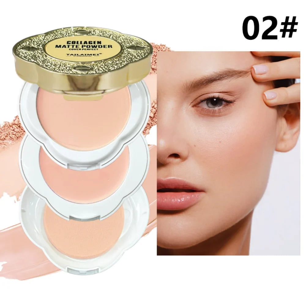 Blushimmer natural matte pressed powder compact with oil control, brightening, and concealer for a flawless face makeup look
