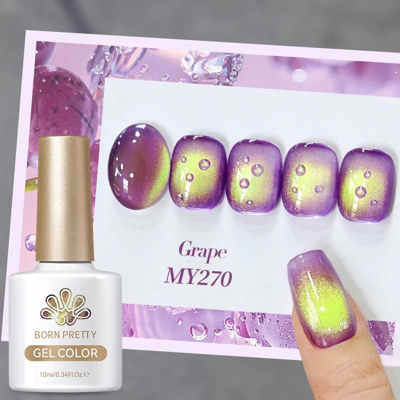 Born Pretty 10ml purple grape cat magnetic gel nail polish with glass beads, featuring whitening and vibrant grape color.