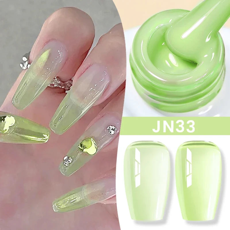 Blushimmer BORN PRETTY Jelly Nude Gel Nail Polish in light pink peach, translucent gel varnish for UV light curing nail art.