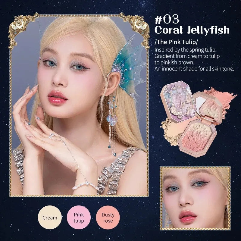 Blushimmer Flower Knows Moonlight Mermaid blush powder in gradient matte finish, vegan and cruelty-free private label makeup.