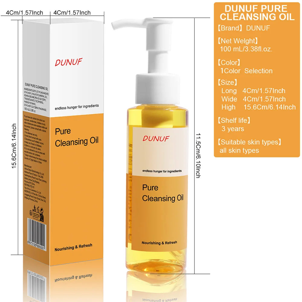 Blushimmer DUNUF 100ml cleansing oil with plant extracts for deep pore cleaning, moisturizing, and reducing blackheads on face.