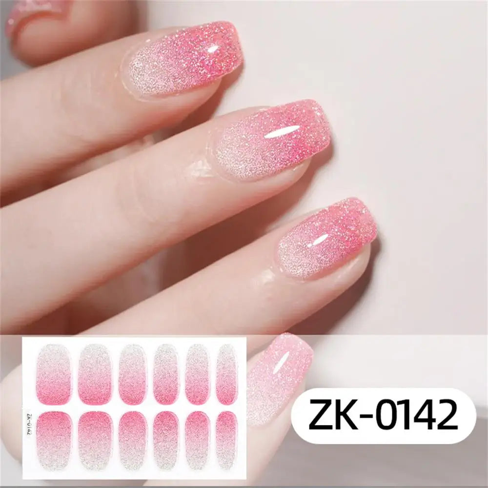 Gradient cat eye style nail art stickers, 16-piece set by Blushimmer with waterproof glitter self-adhesive false nail decals.