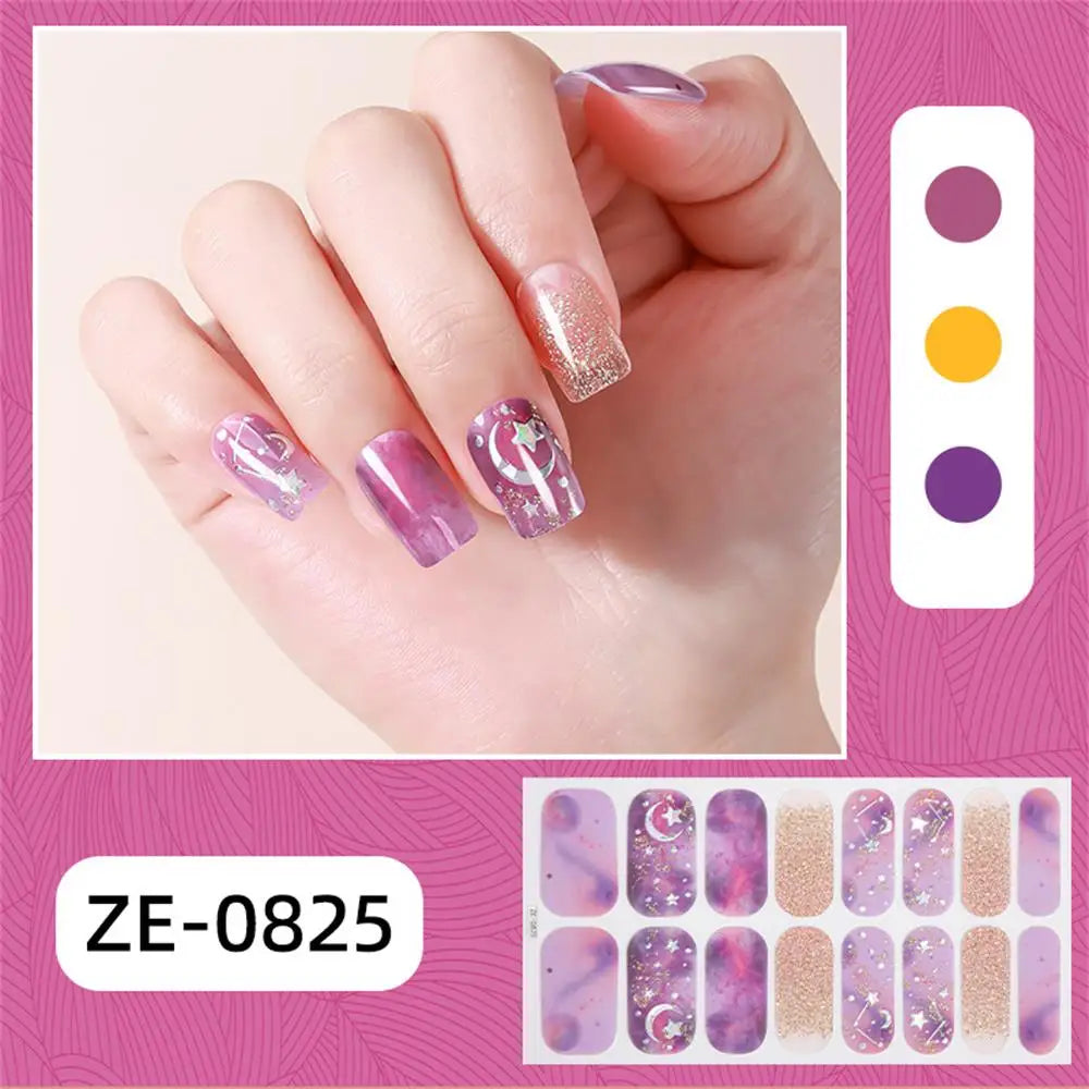 Gradient cat eye style nail art stickers by Blushimmer, 16-piece set of waterproof, self-adhesive glitter false nail decals.