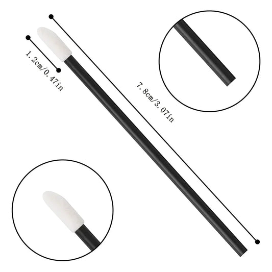 Disposable eyelash brush applicator wand by Blushimmer, shown in a pack of 50 or 100 for mascara and cosmetic application.