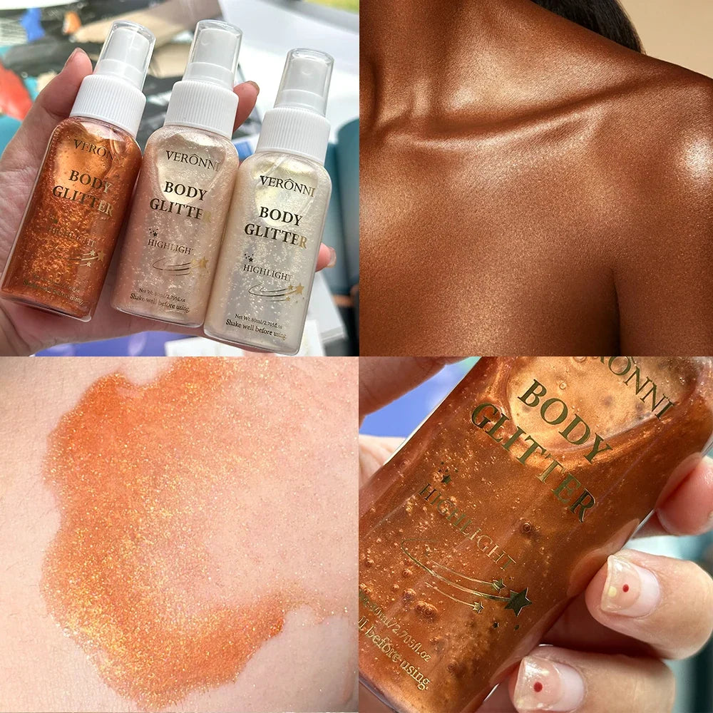 Liquid body highlighting shimmer oil makeup 4 Color Glitter Spray Oil Lotion glow cosmetics Glow Body Glitter Spray Oil Lotion
