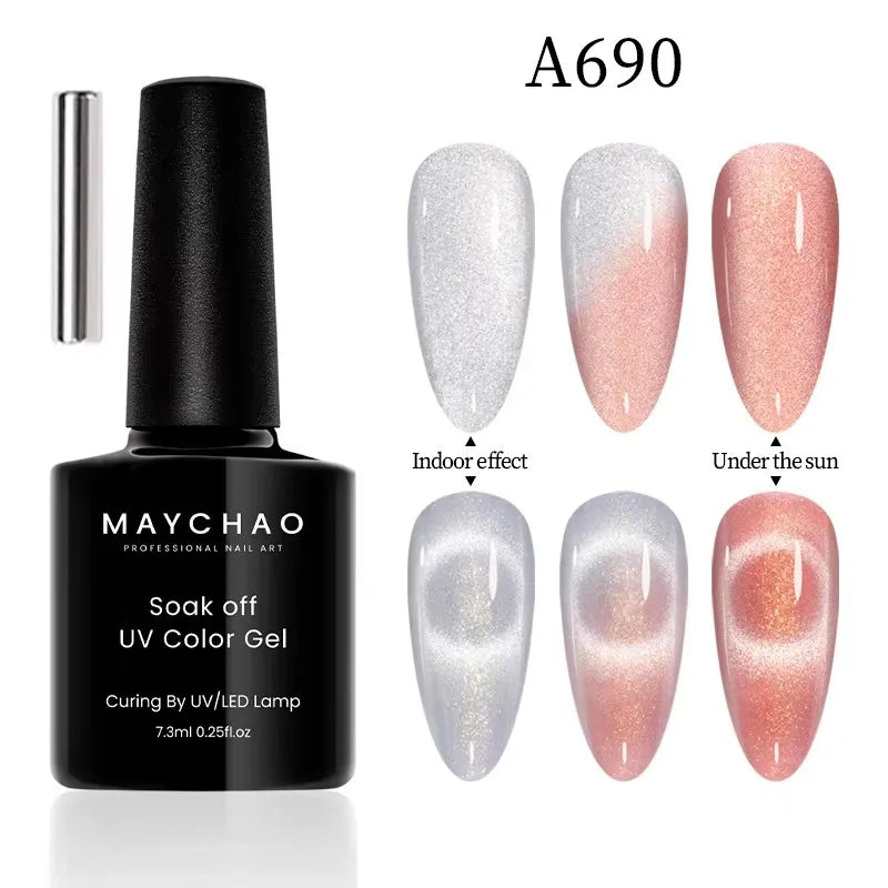 Blushimmer Galaxy Cat Eye Gel Nail Polish with holographic rainbow effect, magnetic finish, UV soak-off, perfect for nail manicures.