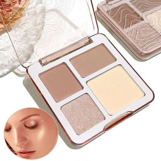 Blushimmer Natural 3D face pressed powder palette with matte bronzer, contour shade, and highlighter for versatile makeup looks