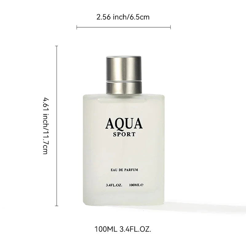 Blushimmer AQUA Men’s EDP perfume spray with fresh lime, musk, and oceanic aquatic aroma in 100ml bottle.