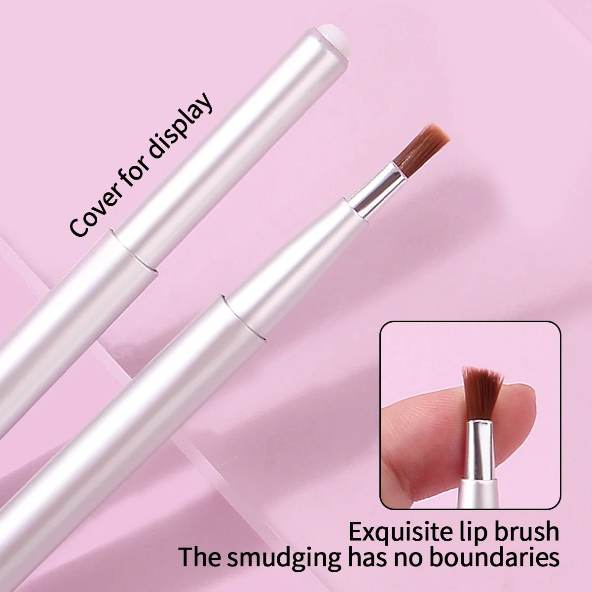 Blushimmer 2pcs telescopic lip brush with round head, portable lipstick makeup artist tool for precise lip liner application