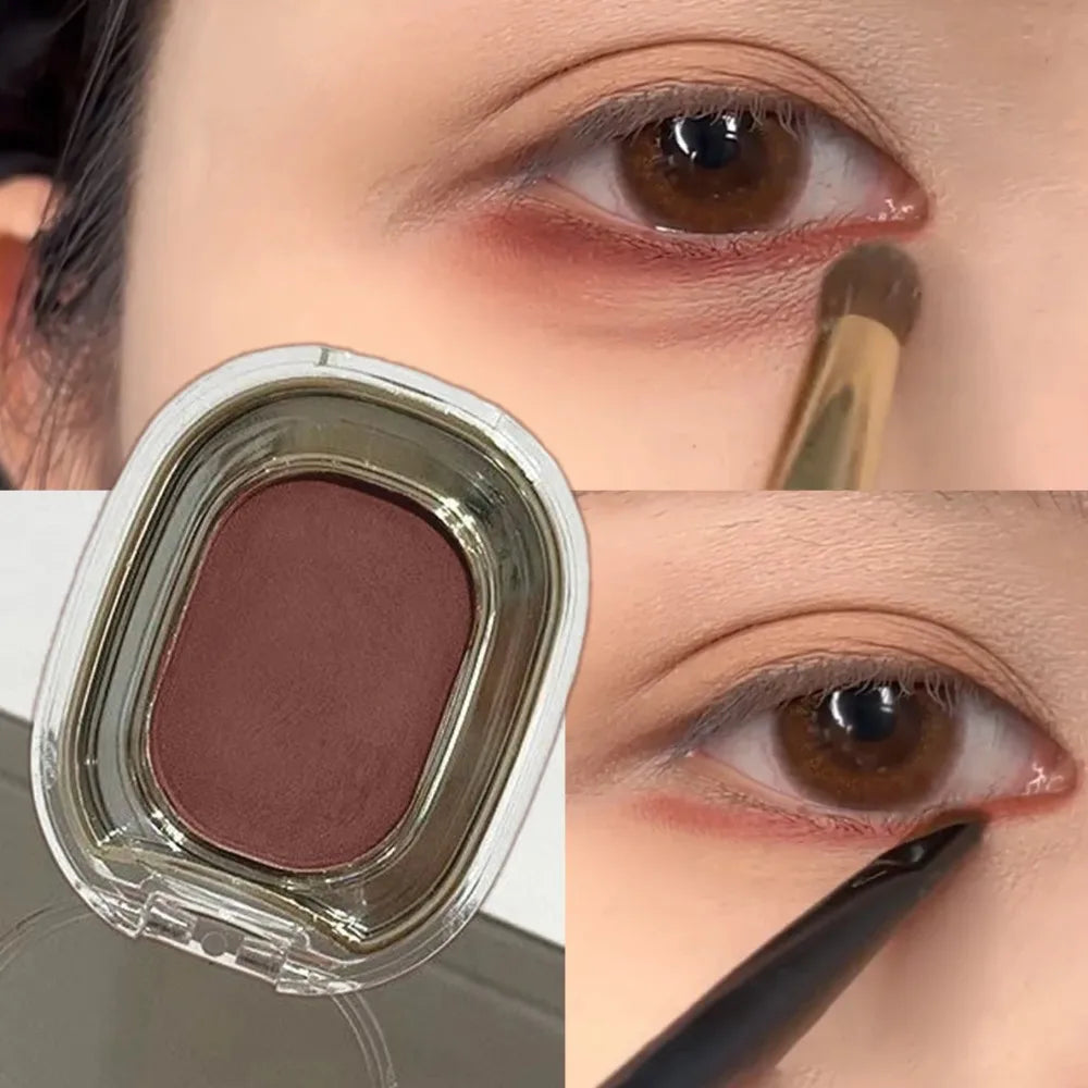 Blushimmer coral red eyeshadow palette with matte, waterproof pigmented shades and brown eyeliner powder for under-eye makeup