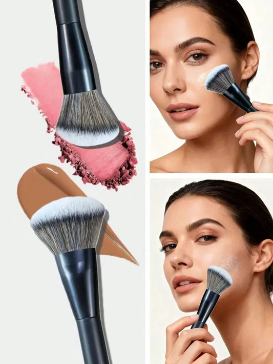 5-piece facial makeup brush set with oil-sprayed handles, including foundation, powder, blush, concealer, contour, and blending brushes.