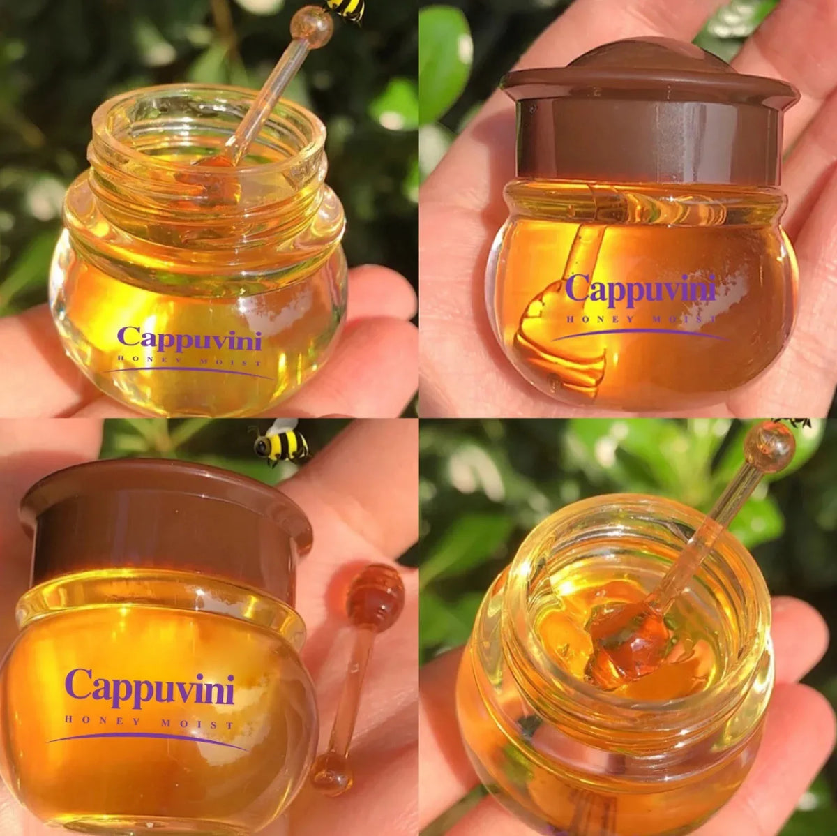 Blushimmer transparent honey lip mask in a jar, designed to moisturize, lighten lip lines, and provide overnight lip care.