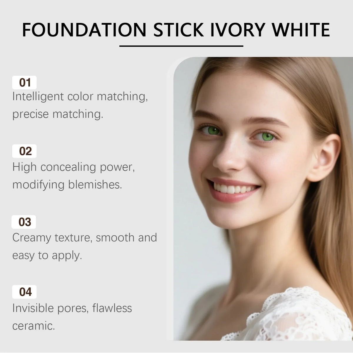 Blushimmer 2-in-1 color-changing foundation and concealer stick with a natural, matte finish, lightweight and moisturizing for brightening skin.