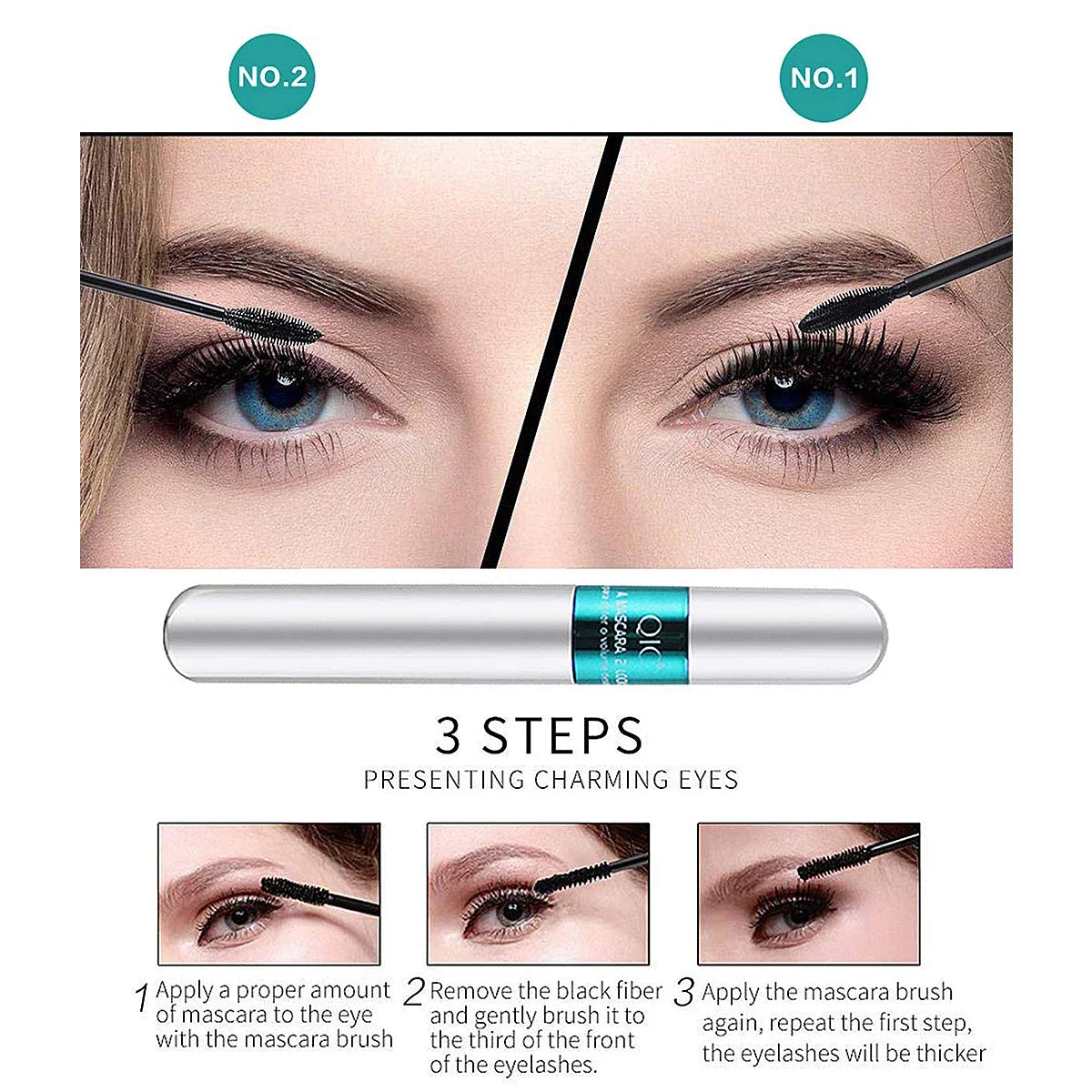 Blushimmer waterproof double in-one mascara with silk fibers, black lengthening and thickening for eyelash extension and enhancement.