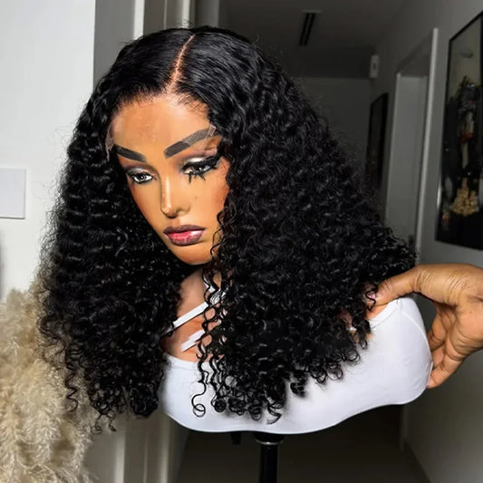 Selvanelle 13x4 lace closure wig with deep curly 100% human hair, short bob style, featuring baby hairs and deep wave texture.