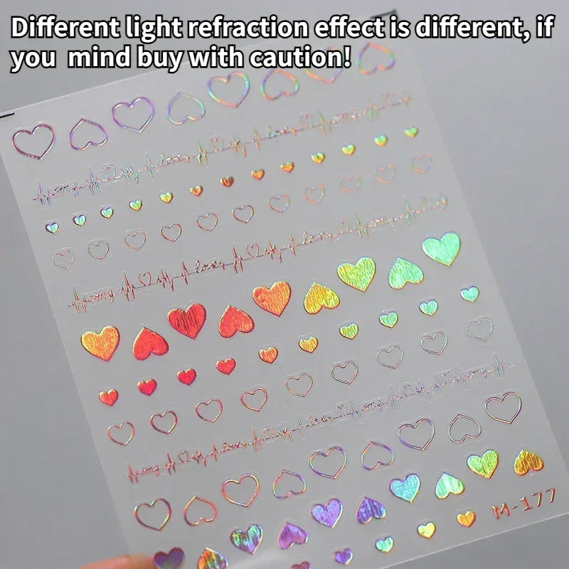 Colorful Cat's Eye 5D Gradient European love heart gem nail art stickers by Blushimmer, featuring geometric wing crystals for manicures.