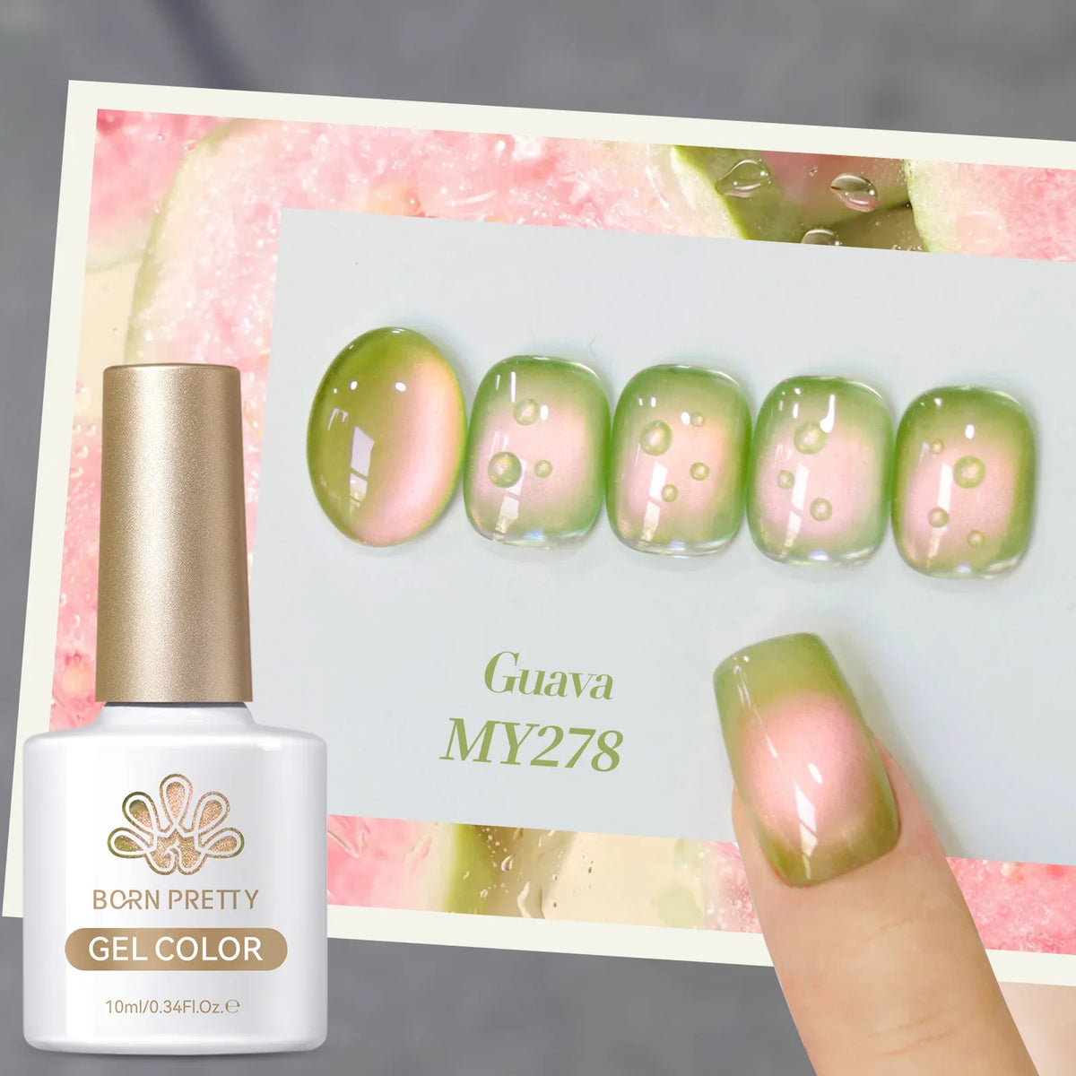 BORN PRETTY 10ml Fruit Purple Grape Cat Magnetic Gel Nail Polish with whitening guava glass beads, by Blushimmer, in a clear bottle