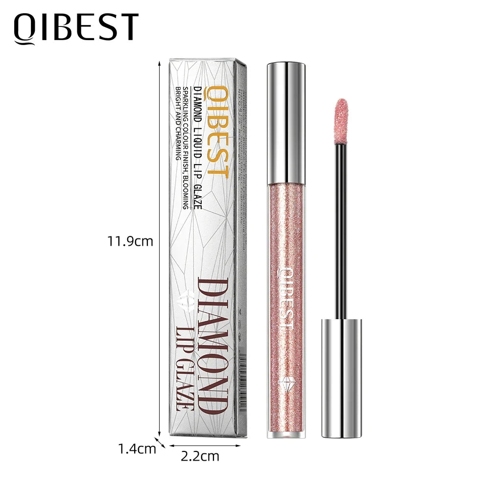 Blushimmer QIBEST Diamond Liquid Lipstick Lip Tint in gray with sparkling finish, moisturizing long-lasting waterproof lip gloss.