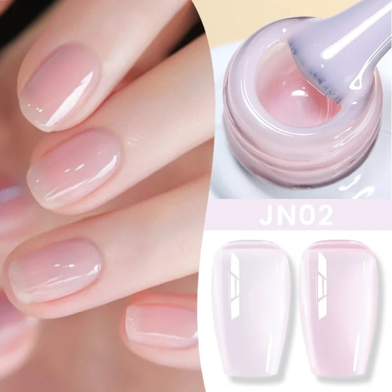 Blushimmer Born Pretty Jelly Nude Gel Nail Polish in light pink peach, translucent UV-cure gel for DIY nail art, 10ml bottle.