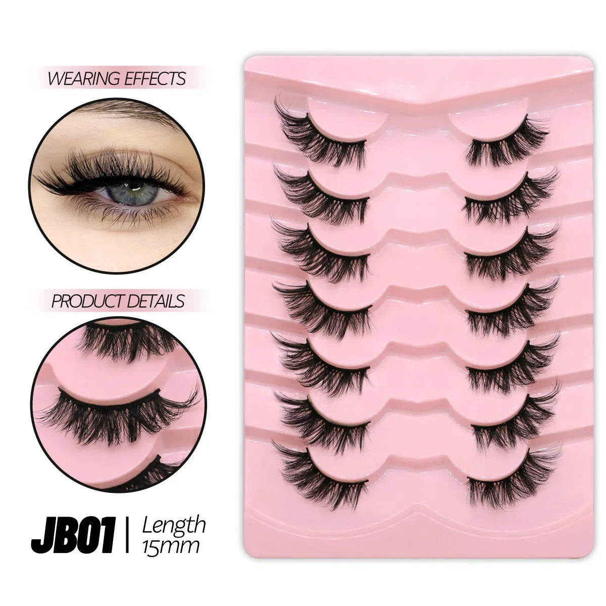 Blushimmer GROINNEYA half lashes with soft, natural faux mink wispy design and clear band for natural eyelash extension look.