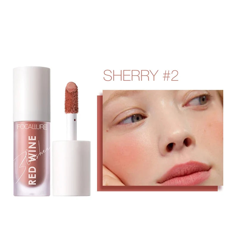 Blushimmer FOCALLURE liquid blusher with four natural shades, long-lasting matte face blush, Hangover Red Wine color, Korean makeup